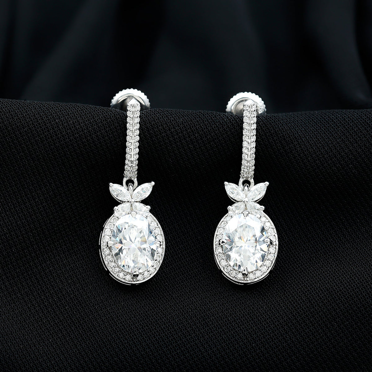 Certified 7X9 MM Oval Moissanite Wedding Drop Earrings with Screw Back