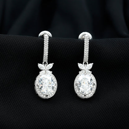 Certified 7X9 MM Oval Moissanite Wedding Drop Earrings with Screw Back
