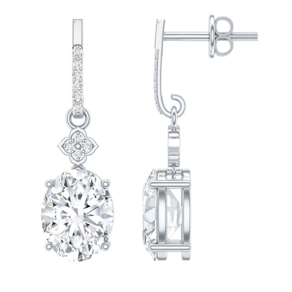 Certified Oval Shaped 4 Carat Moissanite Dangle Drop Earrings for Women