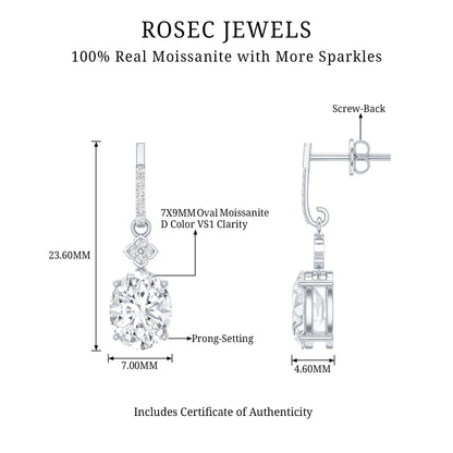 Certified Oval Shaped 4 Carat Moissanite Dangle Drop Earrings for Women
