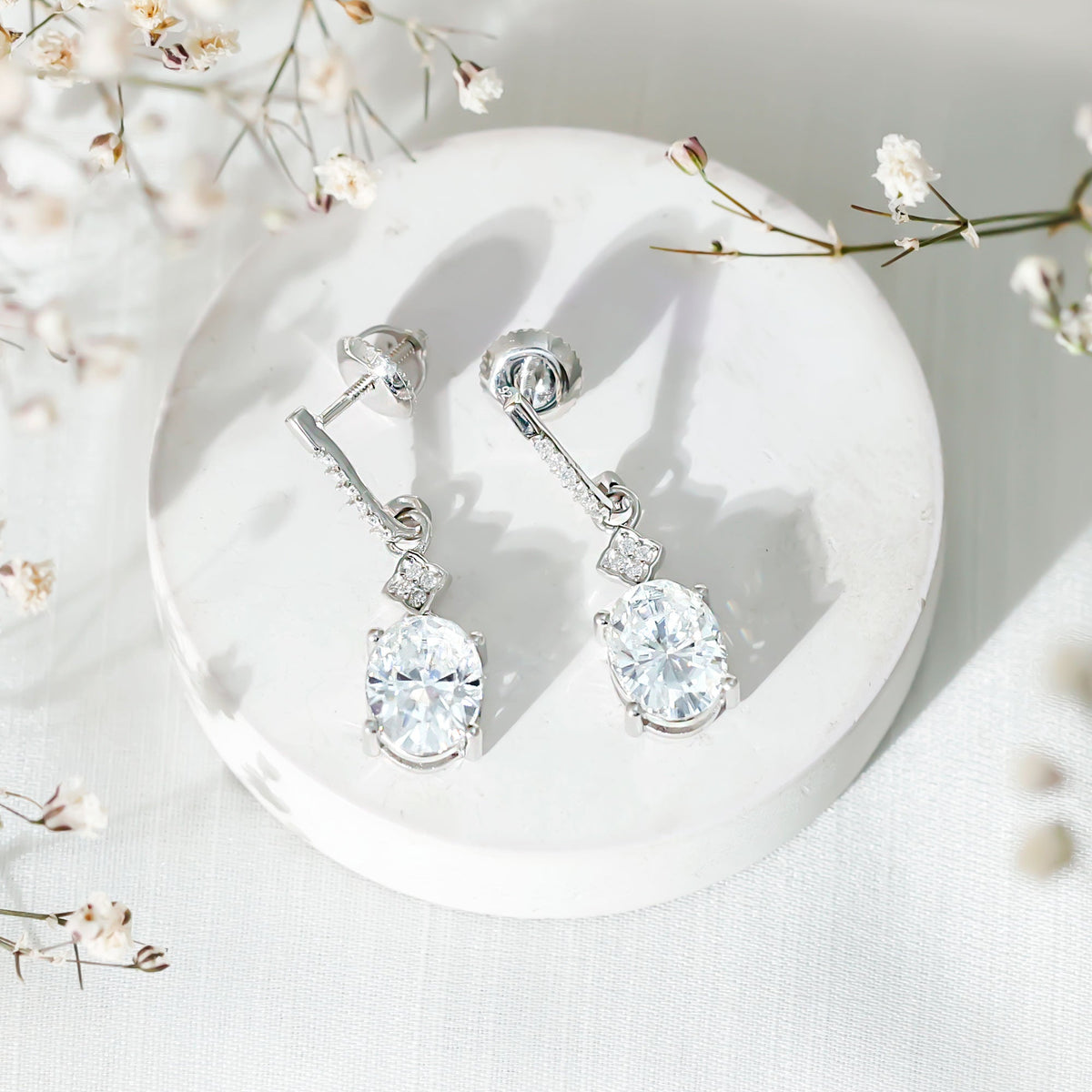 Certified Oval Shaped 4 Carat Moissanite Dangle Drop Earrings for Women