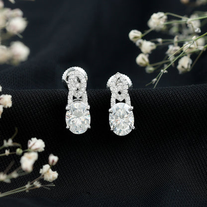 Certified 2.58 Carat Oval Moissanite Drop Earrings with Screw Back