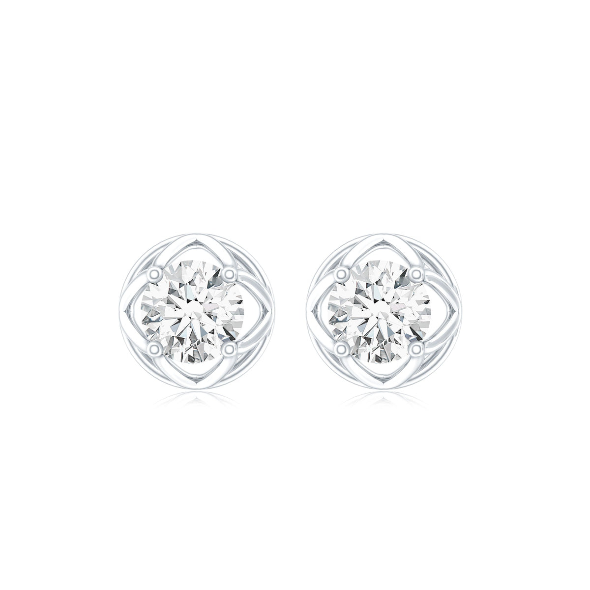 Round Diamond Solitaire Stud Earrings with Screw Back