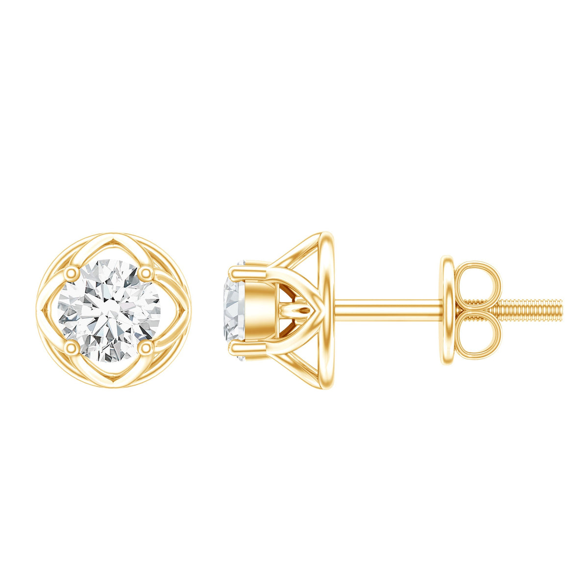 Round Diamond Solitaire Stud Earrings with Screw Back