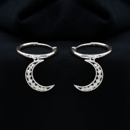 Certified Diamond Moon Drop Hoop Earrings