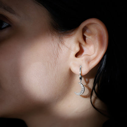Certified Diamond Moon Drop Hoop Earrings