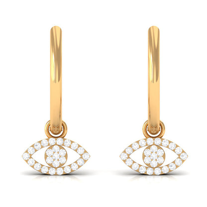 Natural Diamond Evil Eye Drop Hoop Earrings