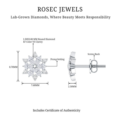 Round Diamond Flower Stud Earrings With Screw Back