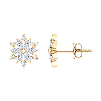Round Diamond Flower Stud Earrings With Screw Back