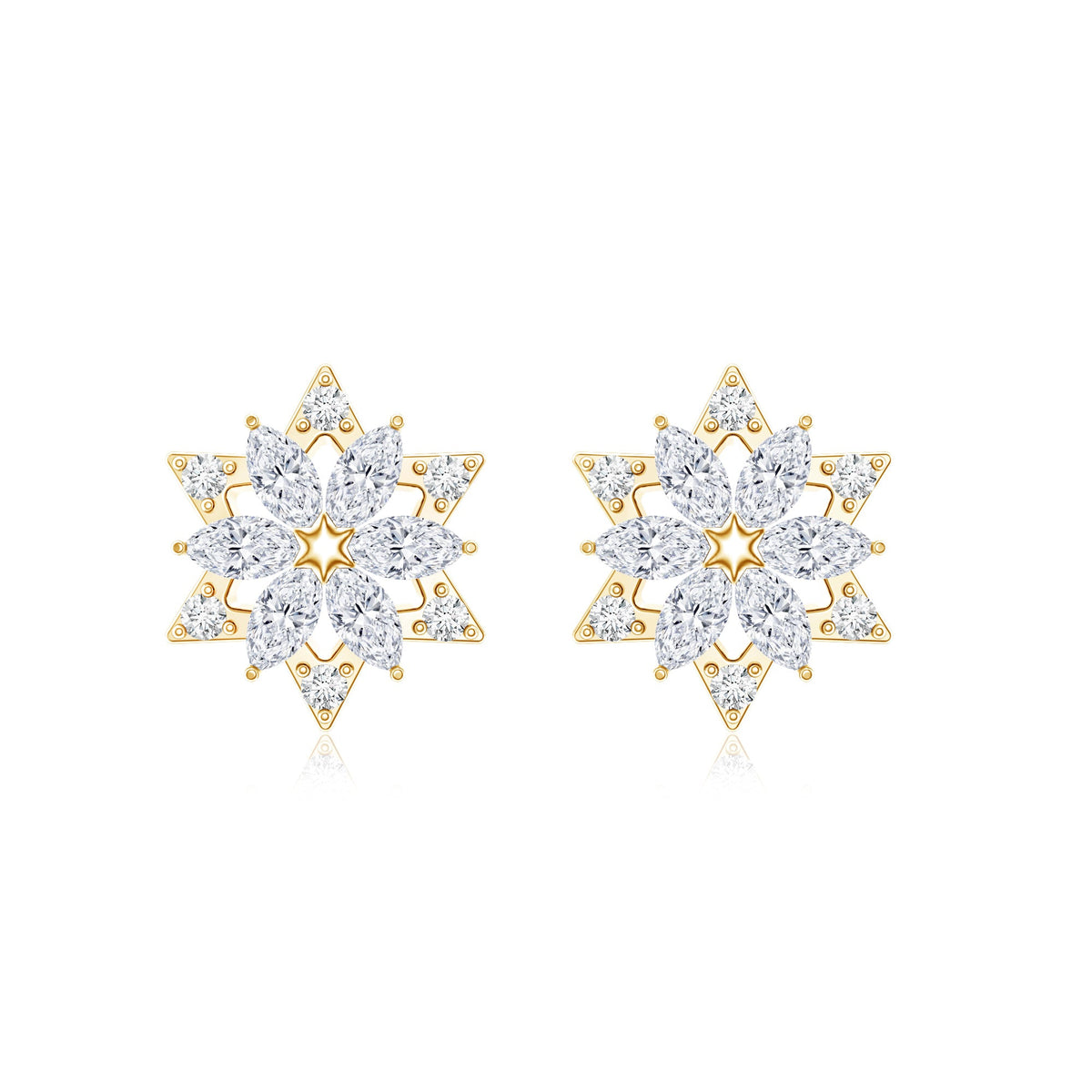 Round Diamond Flower Stud Earrings With Screw Back