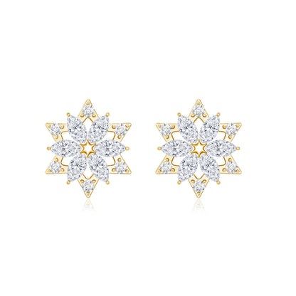 Round Diamond Flower Stud Earrings With Screw Back
