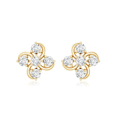 Diamond Flower Cluster Earrings For Women