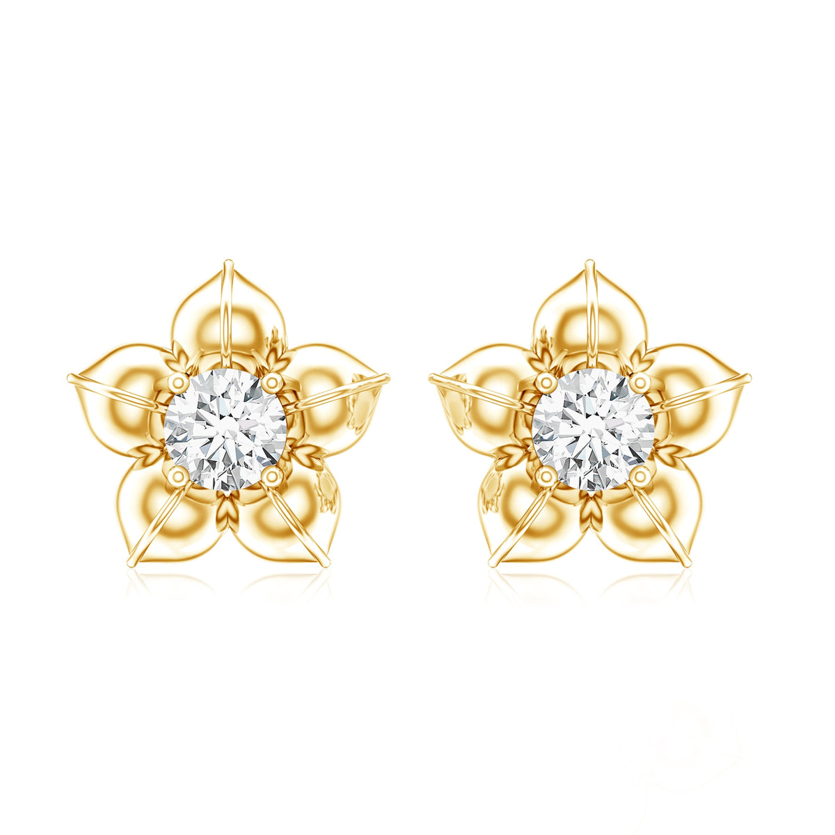 Diamond Flower Petal Stud Earrings in Prong Setting