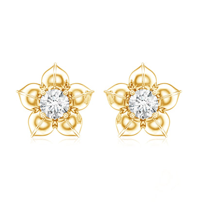 Diamond Flower Petal Stud Earrings in Prong Setting