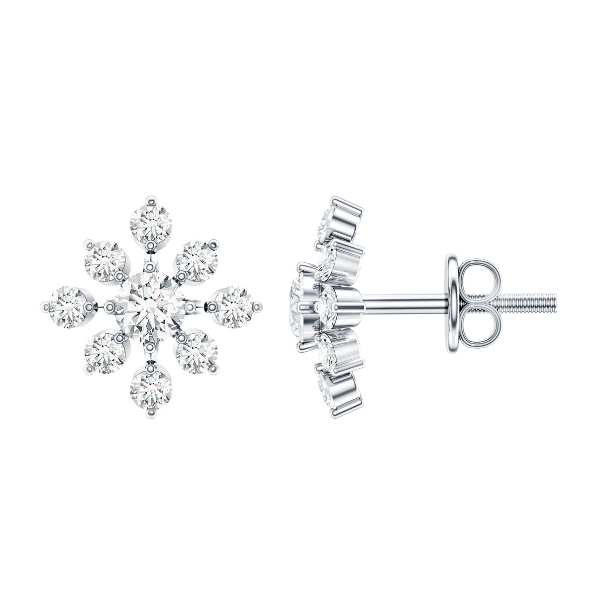 Round Cut Diamond Flower Stud Earrings for Women