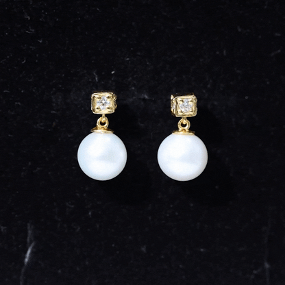 Real Freshwater Pearl and Diamond Drop Earrings