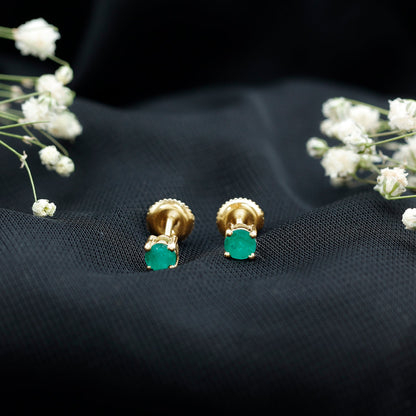 Round Cut 5 MM Real Emerald Stud Earrings