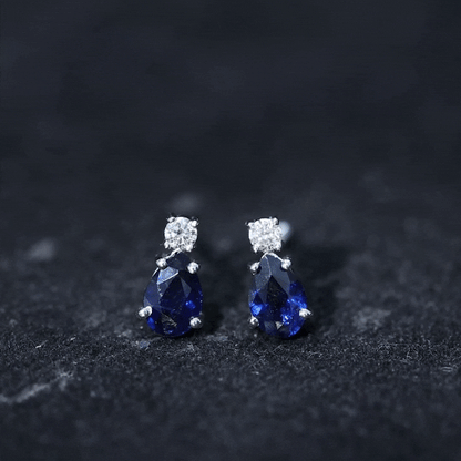 Pear Cut Blue Sapphire Diamond Two Stone Stud Earrings