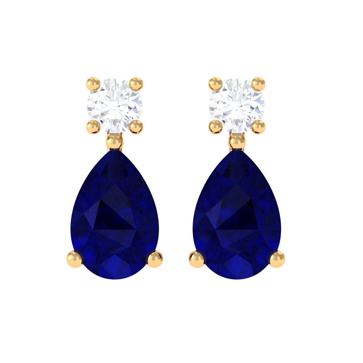 Pear Cut Blue Sapphire Diamond Two Stone Stud Earrings