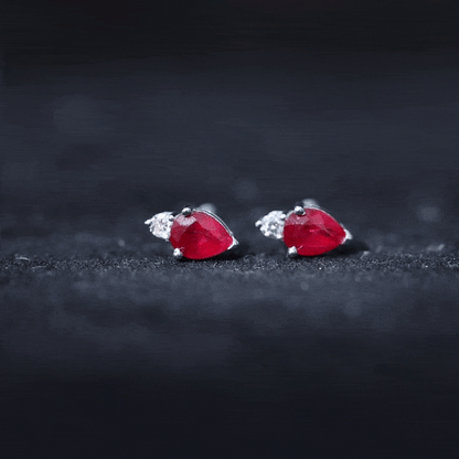 Pear Cut Ruby and Diamond Stud Earrings For Women