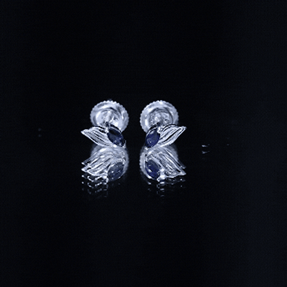 Genuine Marquise Cut Blue Sapphire Leaf Stud Earrings in Silver