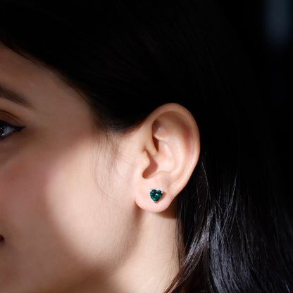 7MM Heart Shape Lab Created Emerald Solitaire Stud Earrings