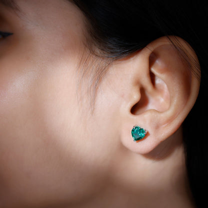 7MM Heart Shape Lab Created Emerald Solitaire Stud Earrings