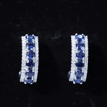 Certified Lab Created Blue Sapphire Hoop Earrings With Diamond
