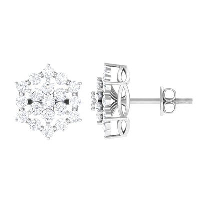 Certified Moissanite Flower Cluster Earrings with Screw Back
