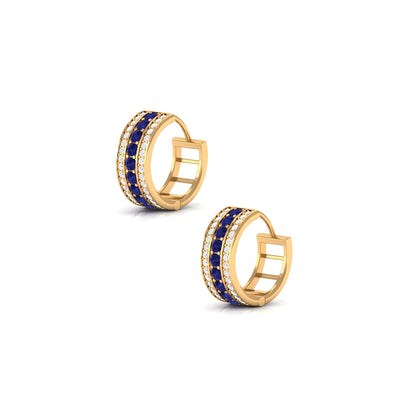 Lab Created Blue Sapphire and Diamond Hoop Earrings For Her