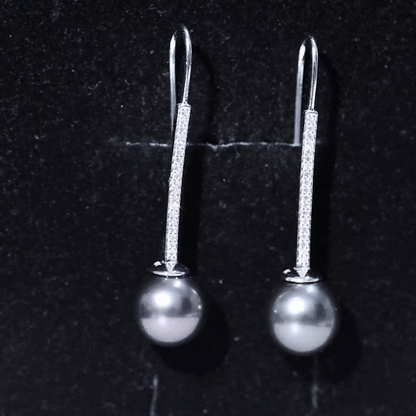 15 Carat Tahitian Pearl Dangle Earrings with Diamond Stones