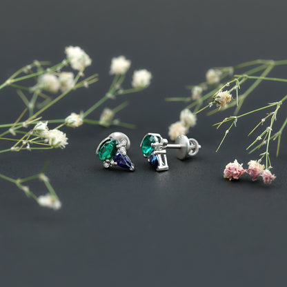 Lab Grown Emerald and Blue Sapphire Bridal Stud Earring with Certificate