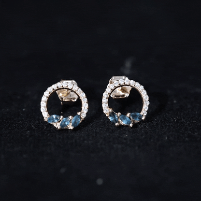 Marquise Cut London Blue Topaz and Diamond Eternity Stud Earrings