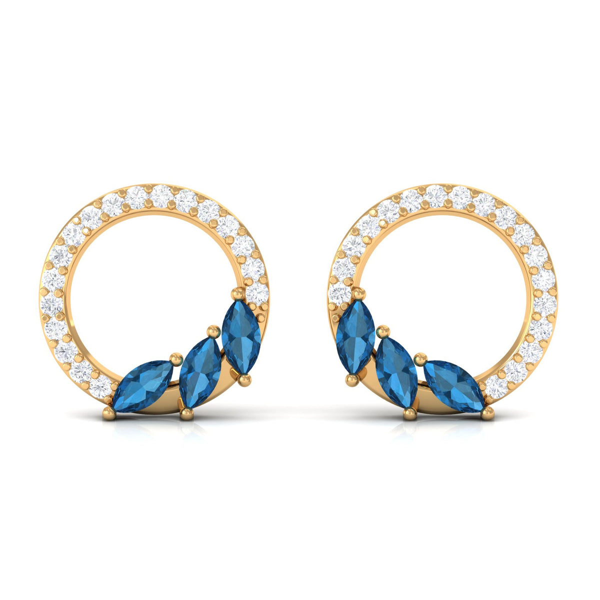 Marquise Cut London Blue Topaz and Diamond Eternity Stud Earrings