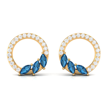 Marquise Cut London Blue Topaz and Diamond Eternity Stud Earrings