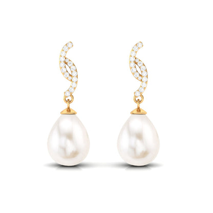 Freshwater Pearl Contemporary Drop Earring with Diamond
