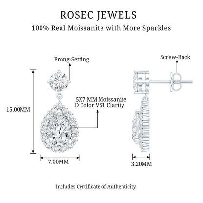 1.5 Carat Moissanite Bridal Dangle Earrings in Prong Setting
