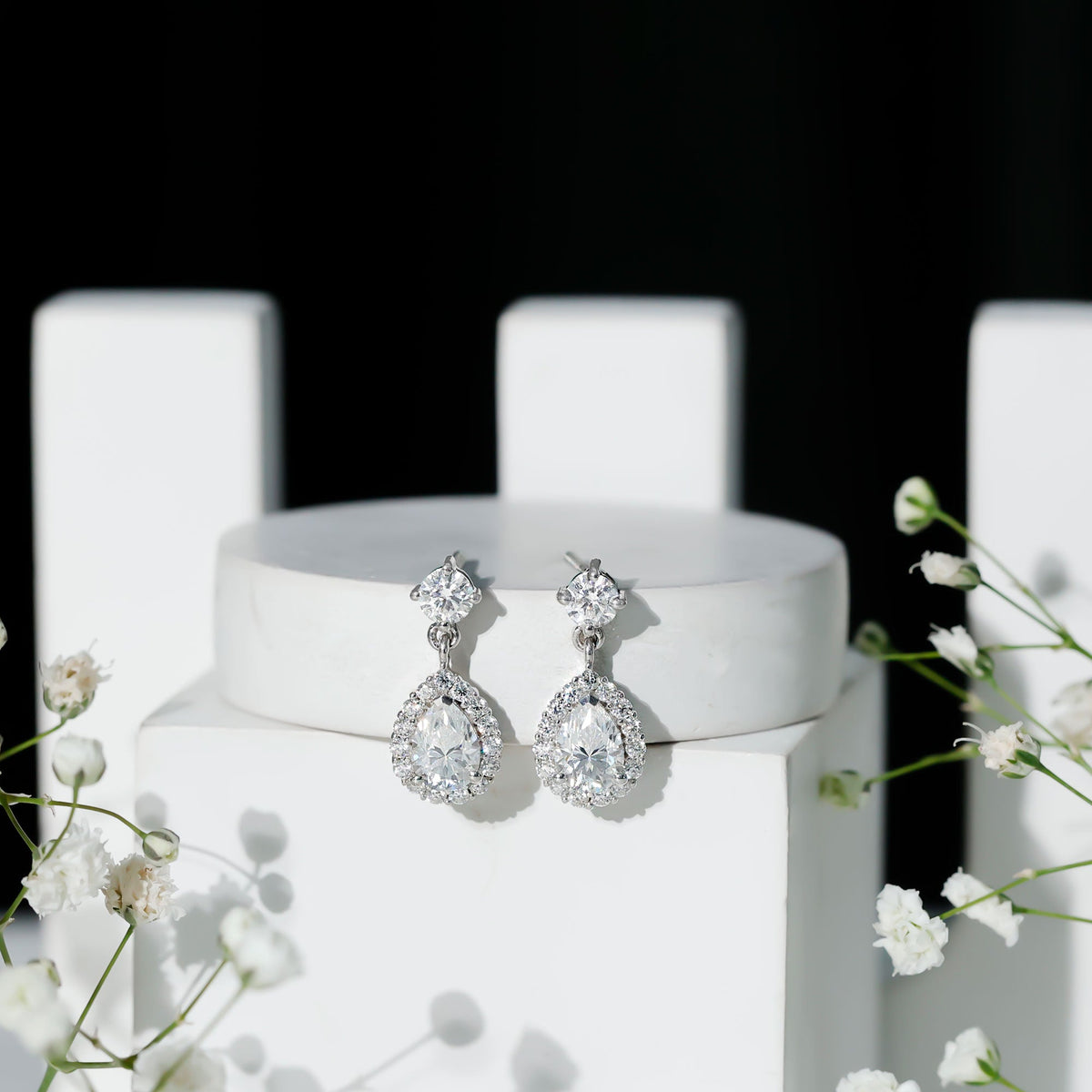 2.50 CT Moissanite Teardrop Bridal Earrings in Silver