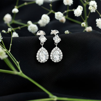 1.5 Carat Moissanite Bridal Dangle Earrings in Prong Setting