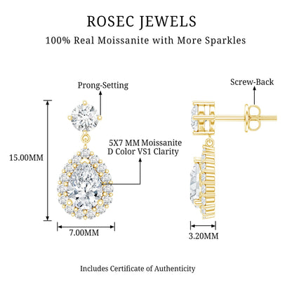 1.5 Carat Moissanite Bridal Dangle Earrings in Prong Setting