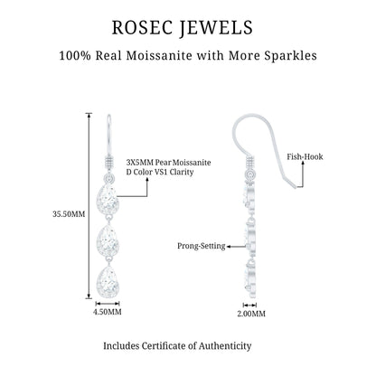 Certified Moissanite Dangling Wedding Earrings for Bride