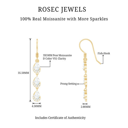 Certified Moissanite Dangling Wedding Earrings for Bride