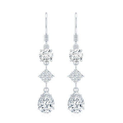 Certified Moissanite Bridal Dangle Earrings with Fish Hook