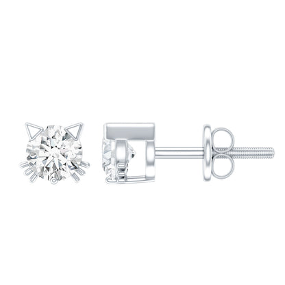 Certified 6MM Lab Grown Diamond Cute Cat Earrings