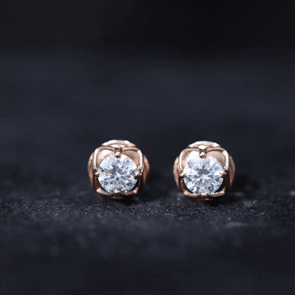 Round Lab Grown Diamond Solitaire Floral Stud Earrings