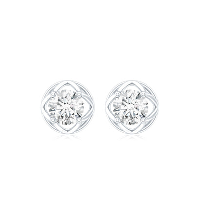 Round Lab Grown Diamond Solitaire Floral Stud Earrings