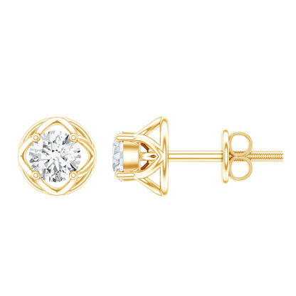 Round Lab Grown Diamond Solitaire Floral Stud Earrings