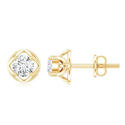 Round Lab Grown Diamond Solitaire Floral Stud Earrings