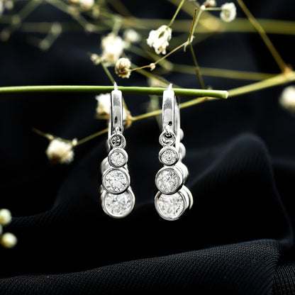 Certified Bezel Set Moissanite Hoop Dangle Earrings