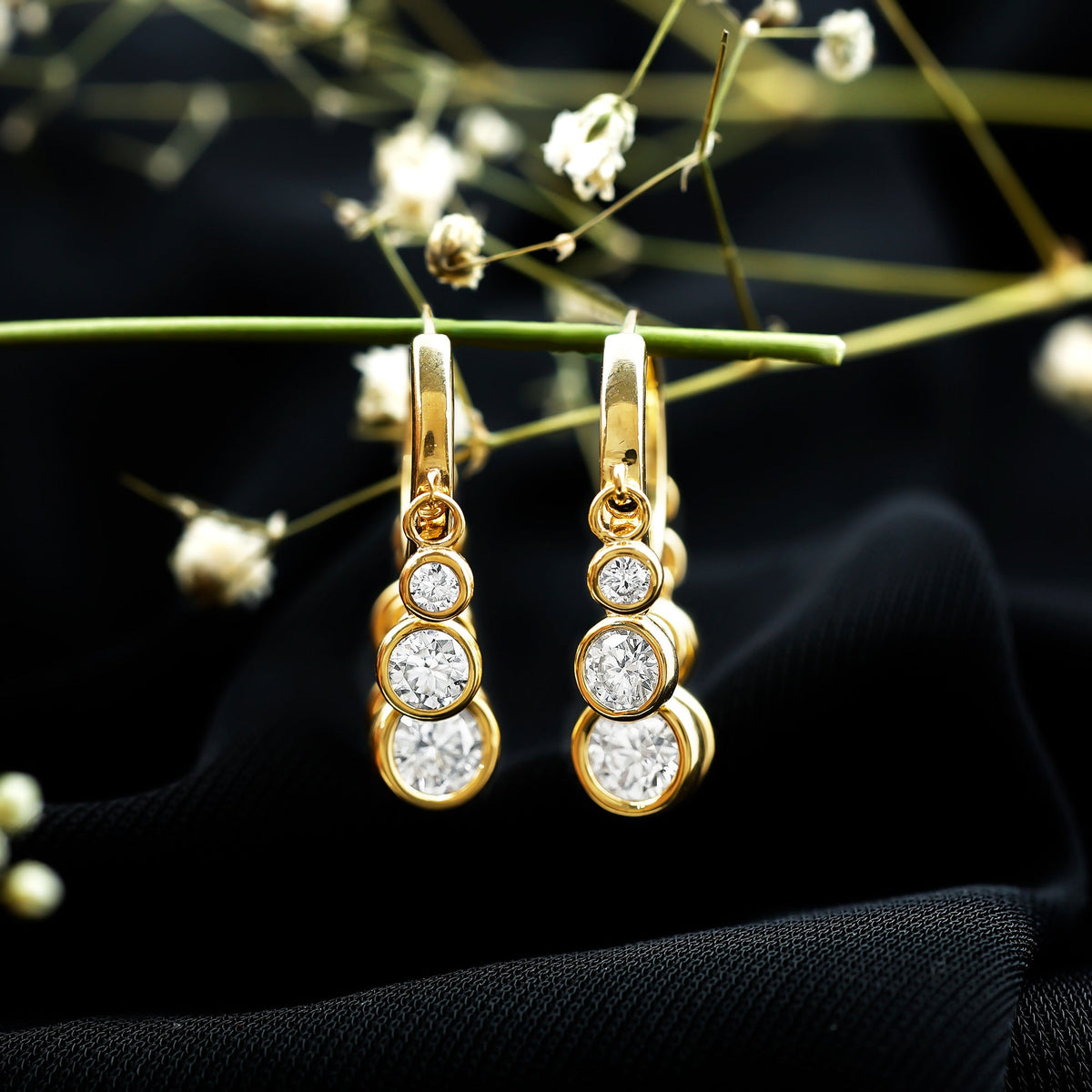 Bezel Set Moissanite Hinged Hoop Drop Earrings in Silver